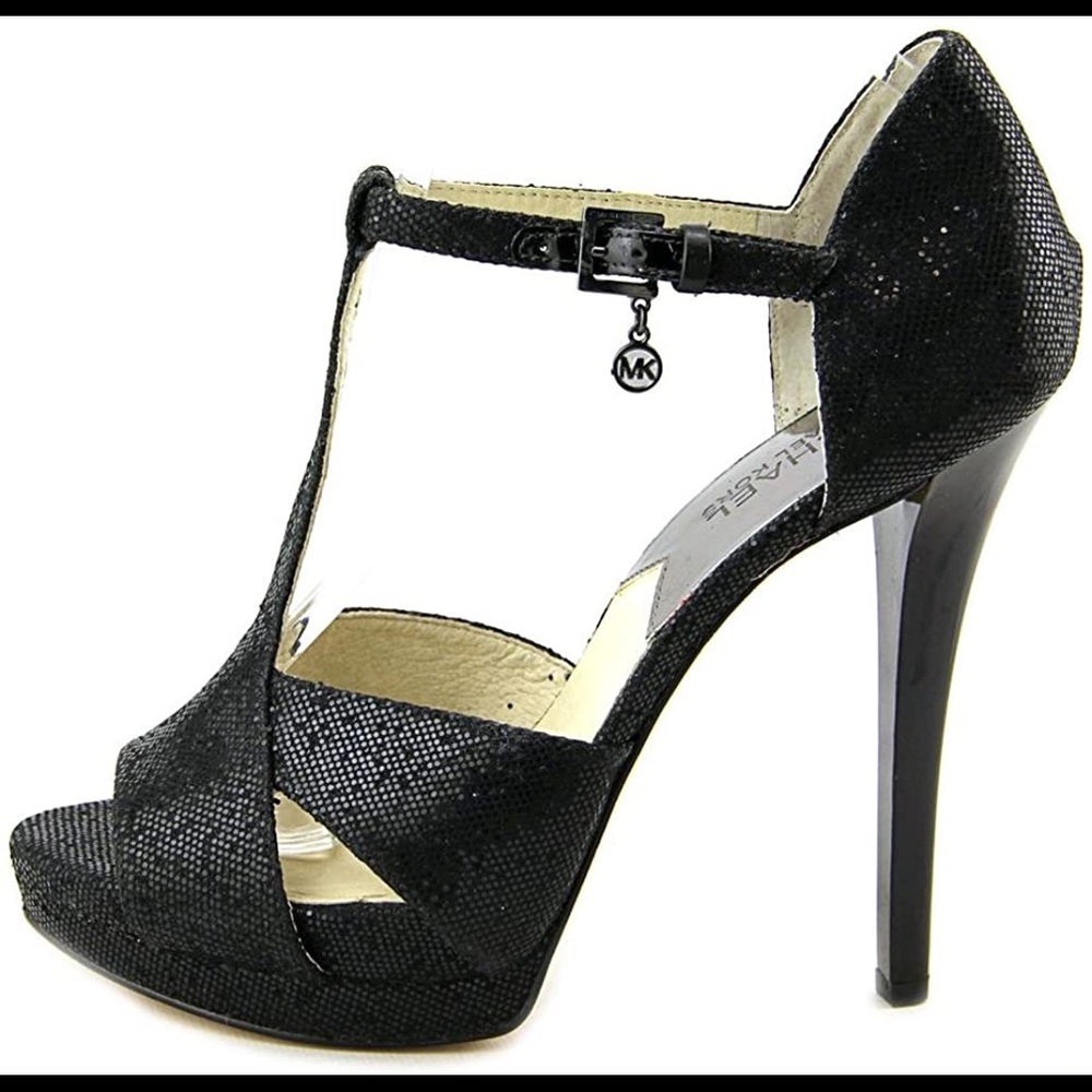 Michael Kors Diana T-Strap Platform Black Glitter Sandals Size 7